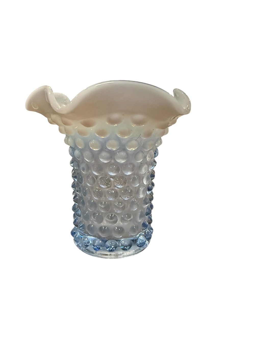 Blue Fenton Opalescent Hobnail Glass LIght Blue Vase 4 1/2"